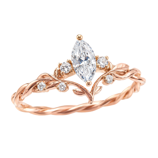 Anillo de compromiso Ivy de moissanita talla marquesa en oro rosa de 10 quilates