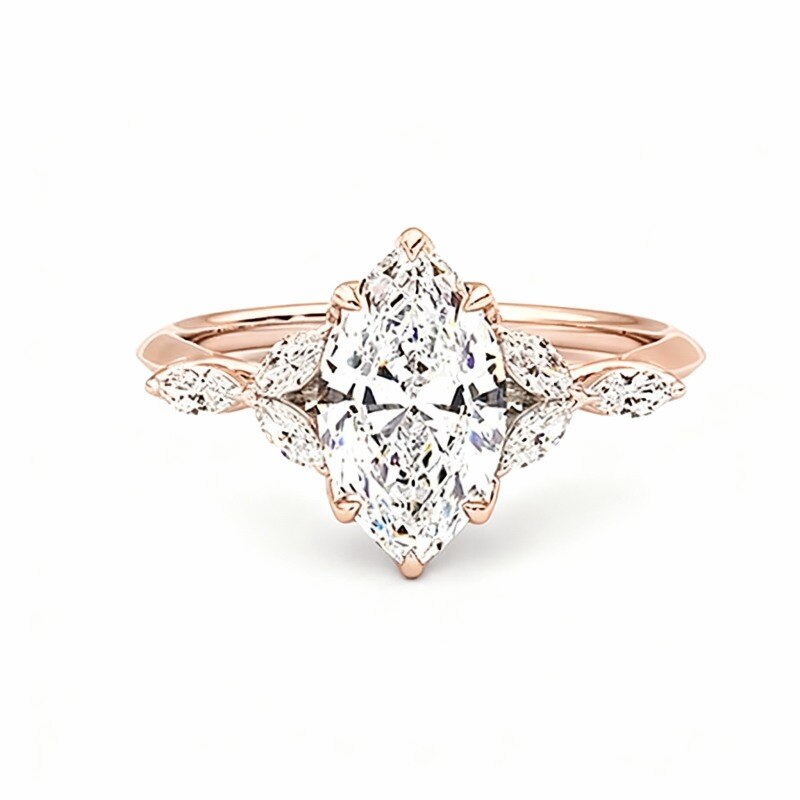 10K Rose Gold Marquise Cut Moissanite Personalized Engraving Engagement Ring-18