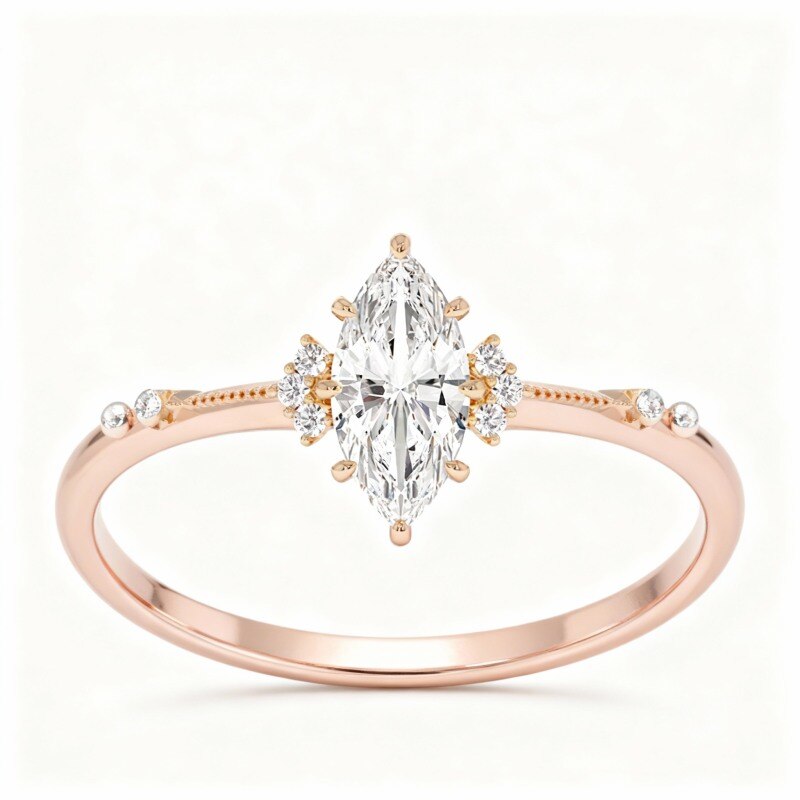 Verlobungsring aus 18-karätigem Roségold mit Marquise-Schliff und personalisierter Gravur-1