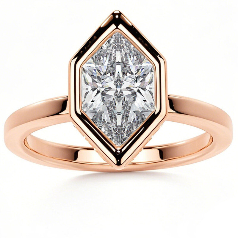 Verlobungsring aus 18-karätigem Roségold mit sechseckigem Moissanit-Solitär-1