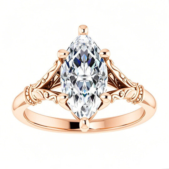 Anillo de compromiso solitario de moissanita talla marquesa en oro rosa de 10 quilates