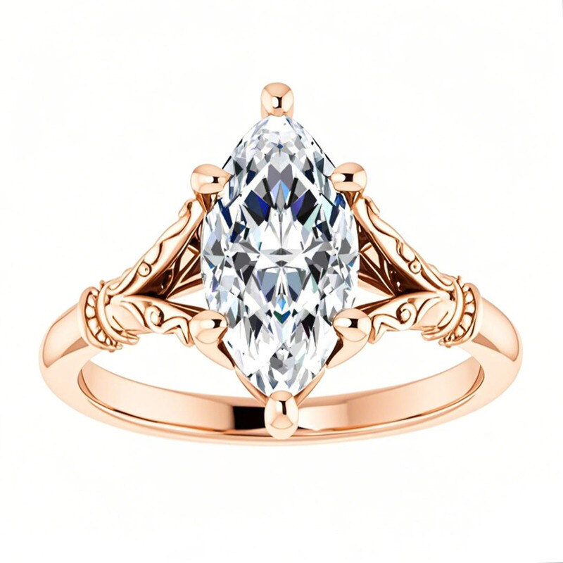 Verlobungsring aus 14-karätigem Roségold mit Solitär-Moissanit im Marquise-Schliff-1