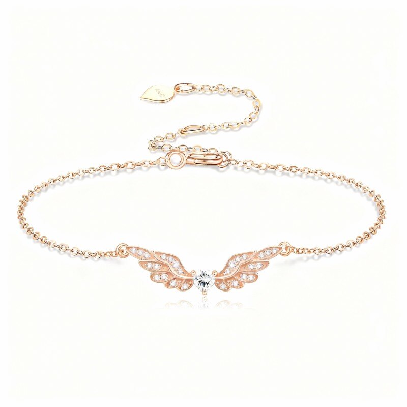 18K Rose Gold Moissanite Angel Wing Charm Bracelet-1