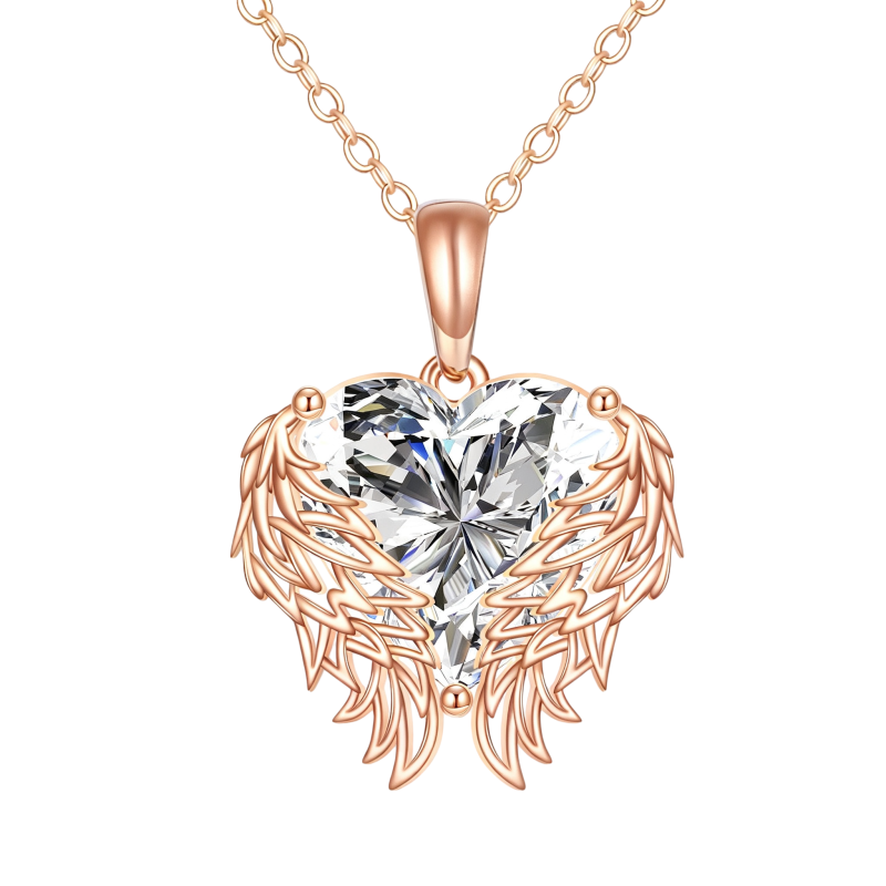 Collar con colgante de ala de ángel de moissanita en oro rosa de 10 quilates-1