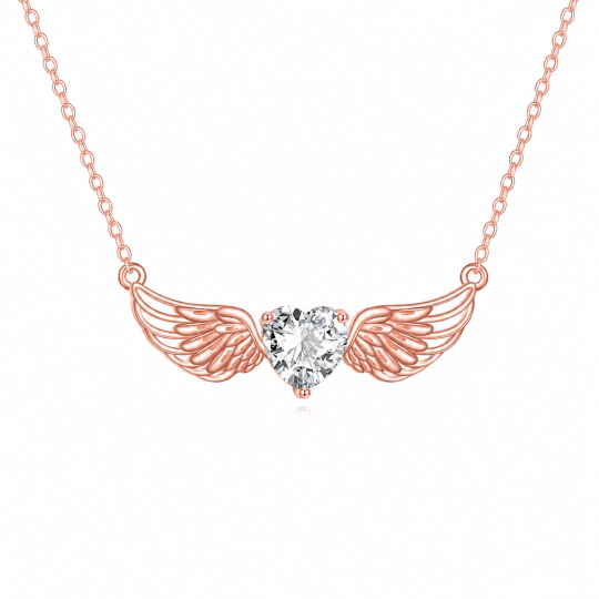 Collar con colgante de ala de ángel de moissanita en oro rosa de 10 quilates