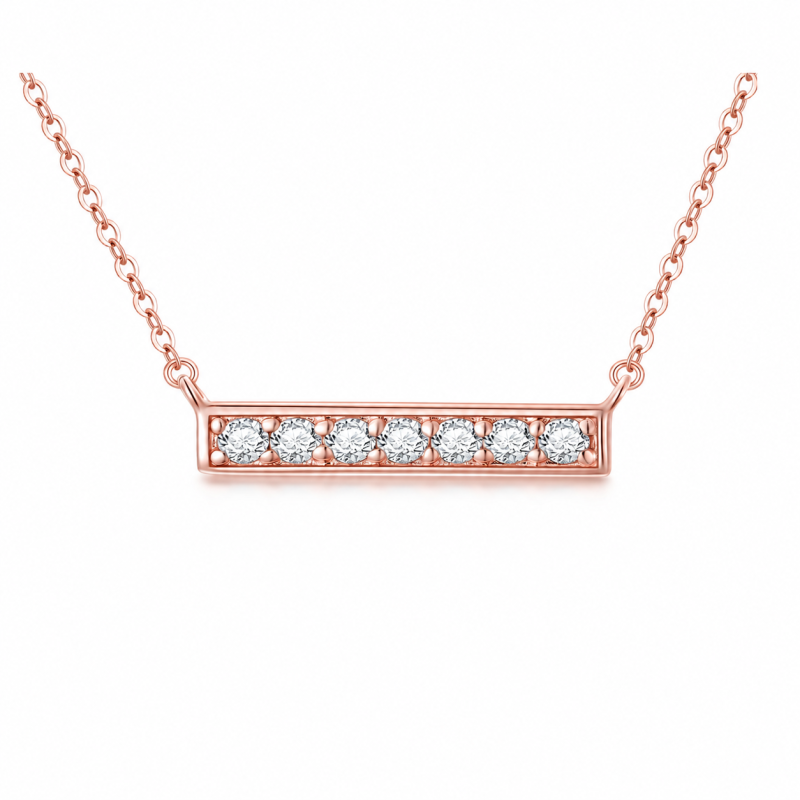 10K Rose Gold Moissanite Bar Pendant Necklace-20
