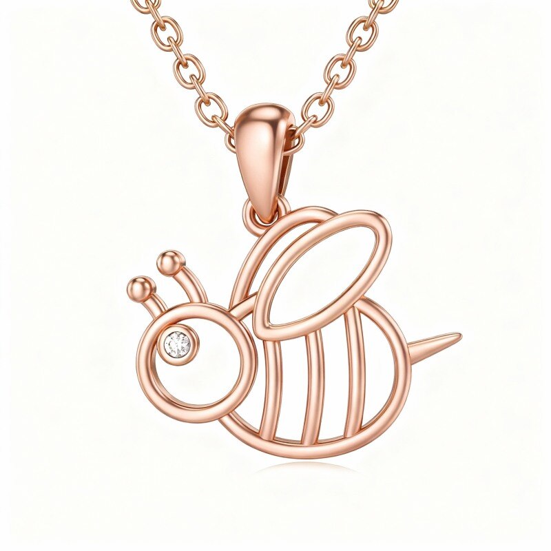 14K Rose Gold Moissanite Bee Pendant Necklace-1