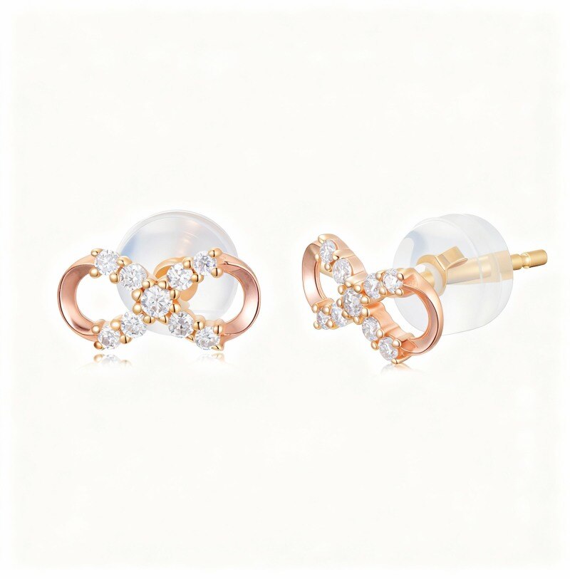 Boucles d'oreilles à clous en or rose 18 carats et moissanite en forme de nœud-1