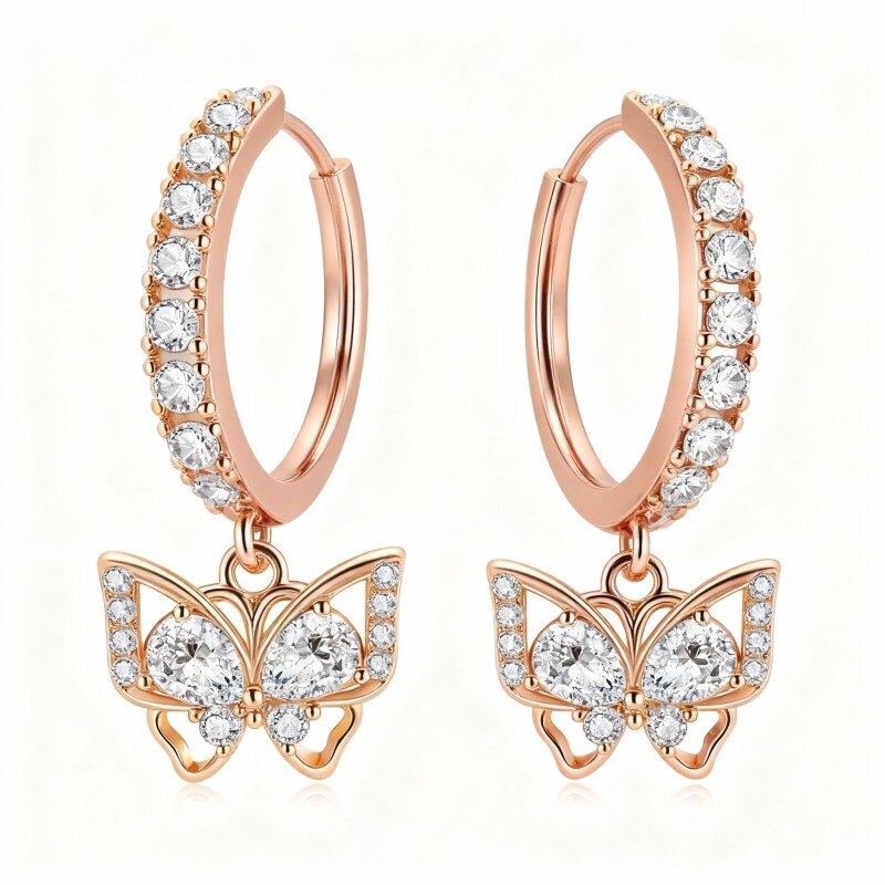 14K Rose Gold Moissanite Butterfly Belly Button Ring-1