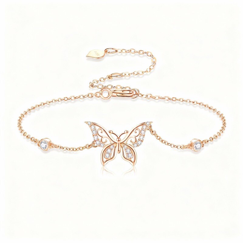 18K Rose Gold Moissanite Butterfly Charm Bracelet-1