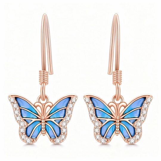 Brincos borboleta em ouro rosa 10K com moissanita