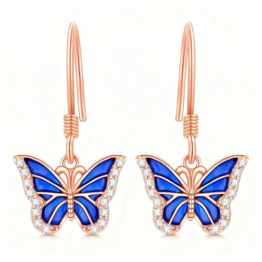 Pendientes colgantes de mariposa con moissanita en oro rosa de 10 quilates