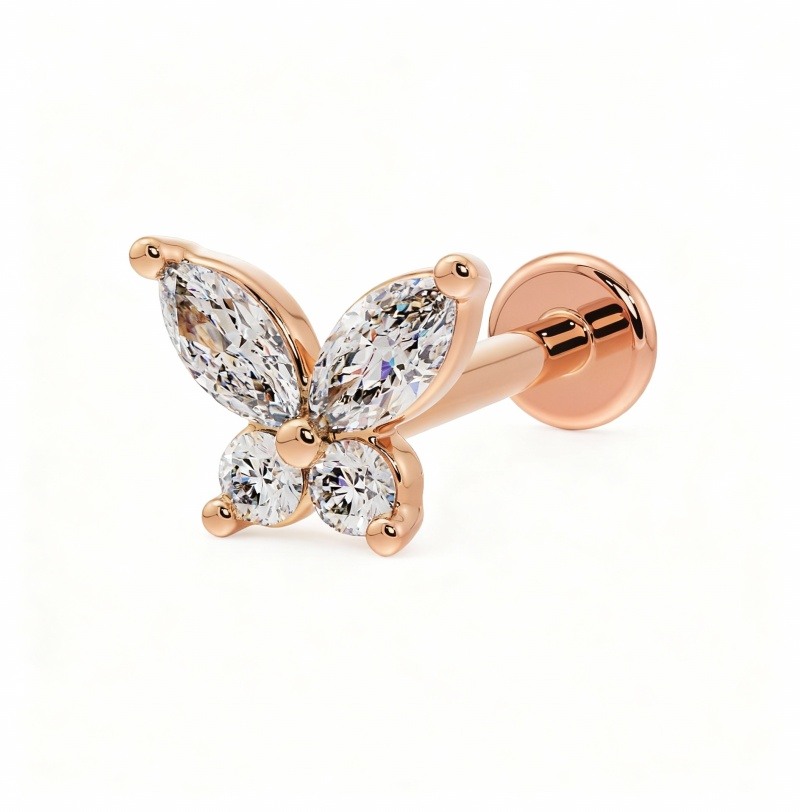 Piercing hélix papillon en or rose 10 carats et moissanite-1