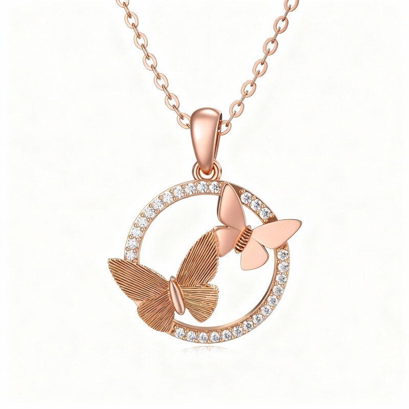 Collar con colgante de mariposa de moissanita en oro rosa de 14 quilates-1