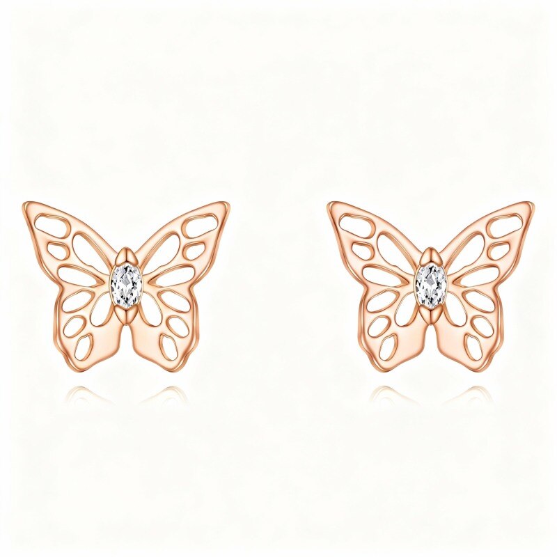 Pendientes de mariposa con moissanita en oro rosa de 14 quilates-1