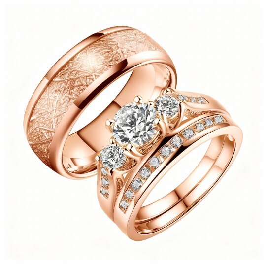 Anillos de pareja de oro rosa de 10 quilates con moissanita de 1 quilate