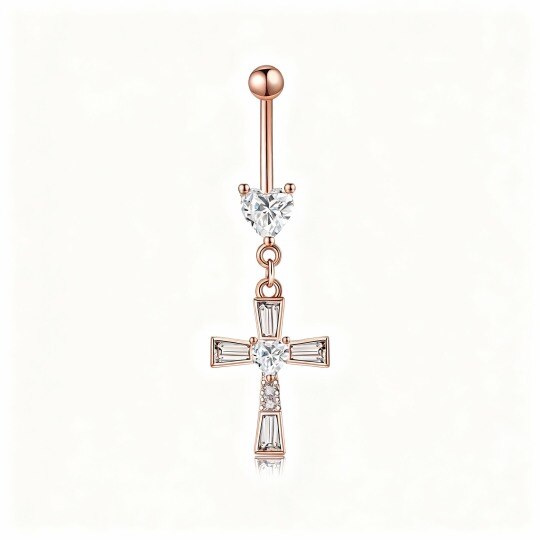 Bauchnabelpiercing aus 10-karätigem Roségold mit Moissanit-Kreuz