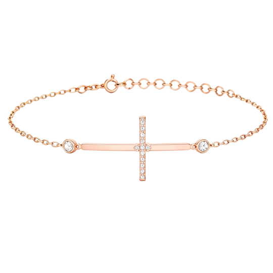 10K Rose Gold Moissanite Cross Charm Bracelet