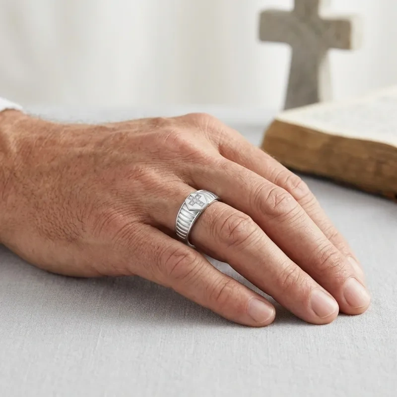 10K Rose Gold Moissanite Cross Engagement Ring for Men-2