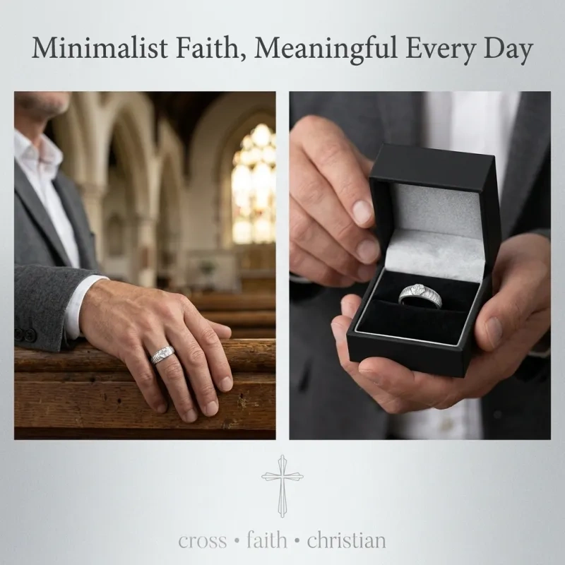 10K Rose Gold Moissanite Cross Engagement Ring for Men-4