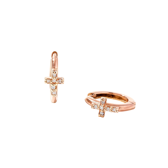 10K Rose Gold Moissanite Cross Hoop Earrings