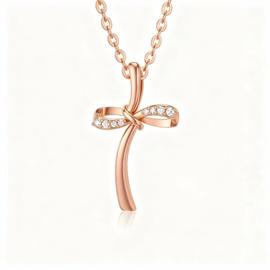 Halskette aus 10-karätigem Roségold mit Moissanit-Kreuz und Unendlichkeitssymbol-Anhänger
