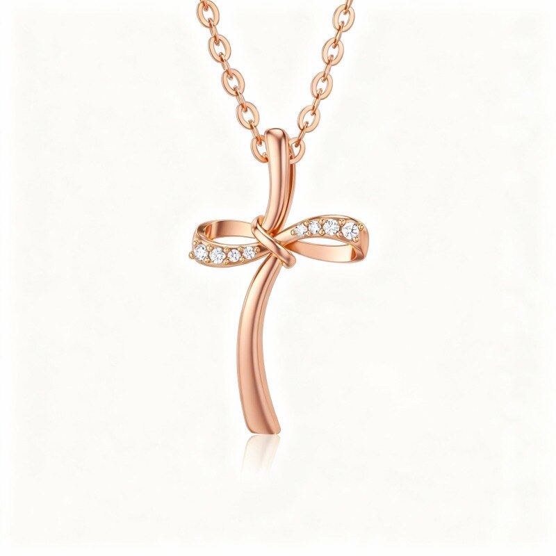 Collar con colgante de cruz y símbolo de infinito de moissanita en oro rosa de 9 quilates-1