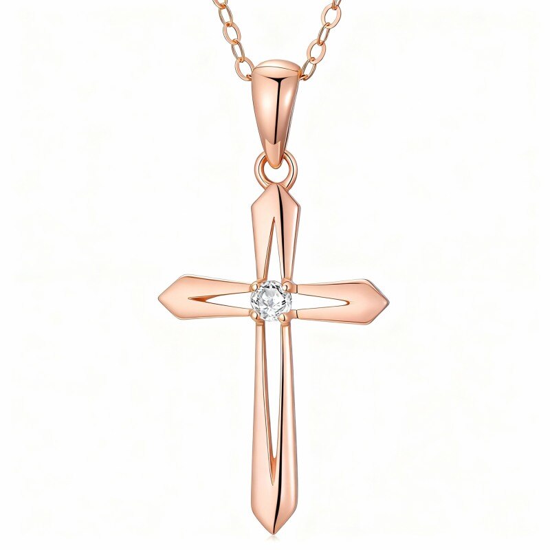 Kreuzanhänger-Halskette aus 10-karätigem Roségold mit Moissanit-1