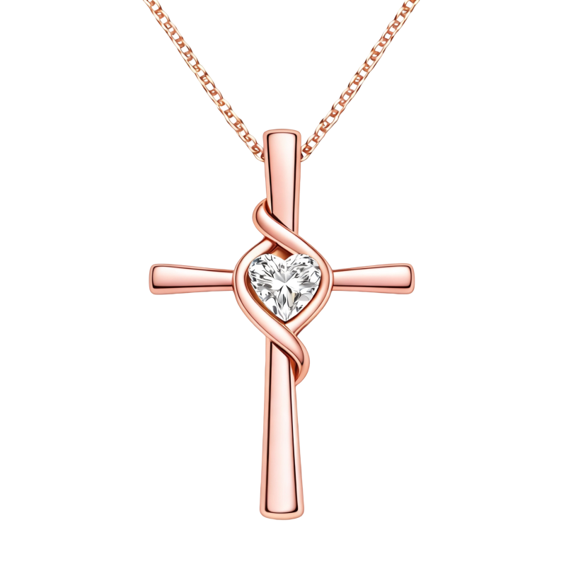 Halskette mit Moissanit-Kreuzanhänger aus 18-karätigem Roségold-1