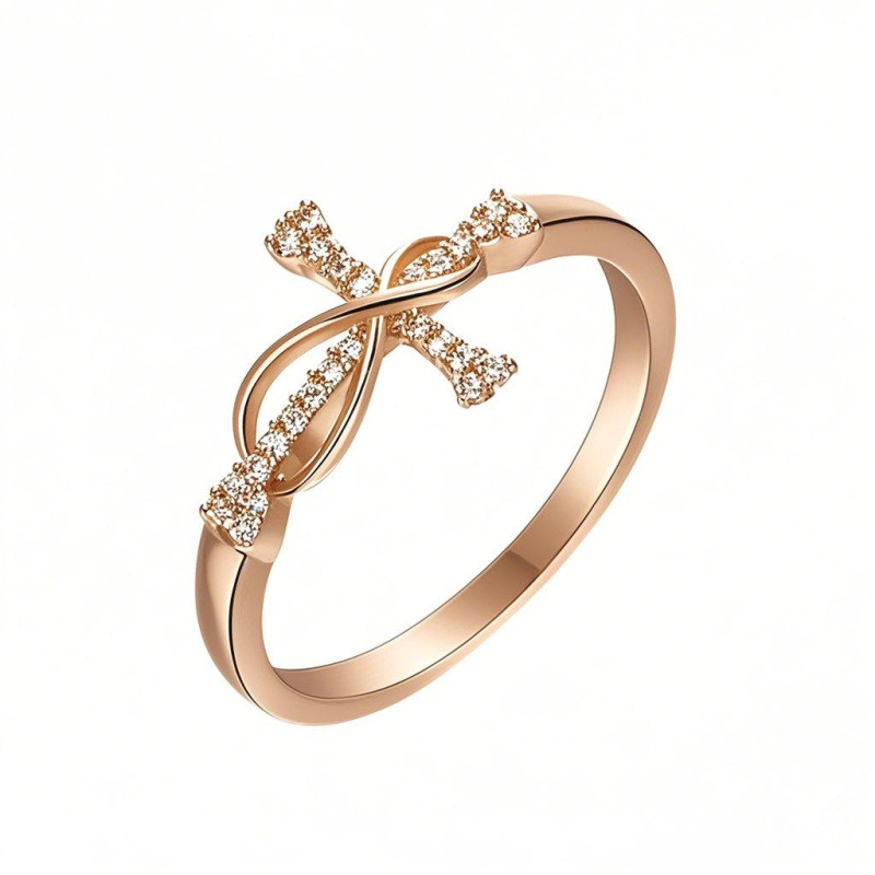 10K Rose Gold Moissanite Cross Ring-5