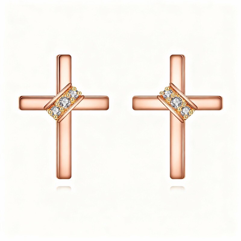 Pendientes de cruz de moissanita en oro rosa de 14 quilates-1