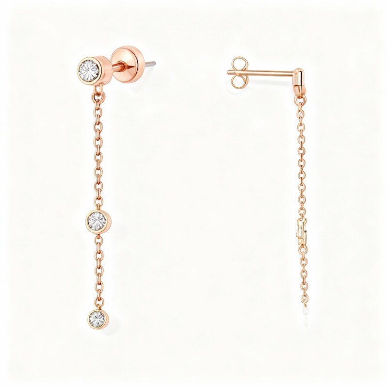 Pendientes colgantes de moissanita en oro rosa de 14 quilates-1