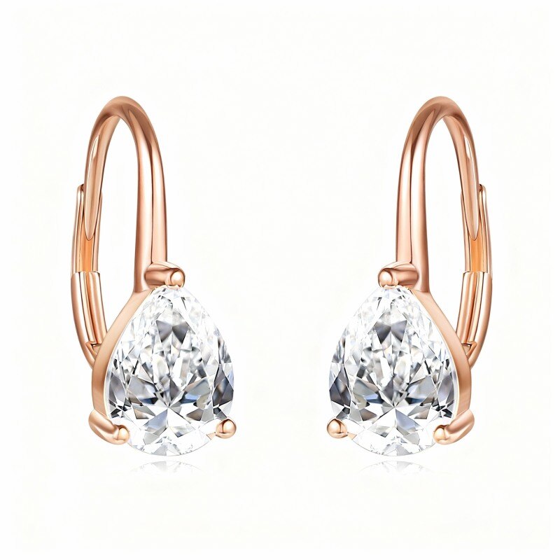 Boucles d'oreilles pendantes en or rose 18 carats avec fermoir à levier et moissanite.-1