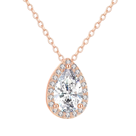 Hangerketting met druppelvormige moissanite van 10 karaats roségoud.