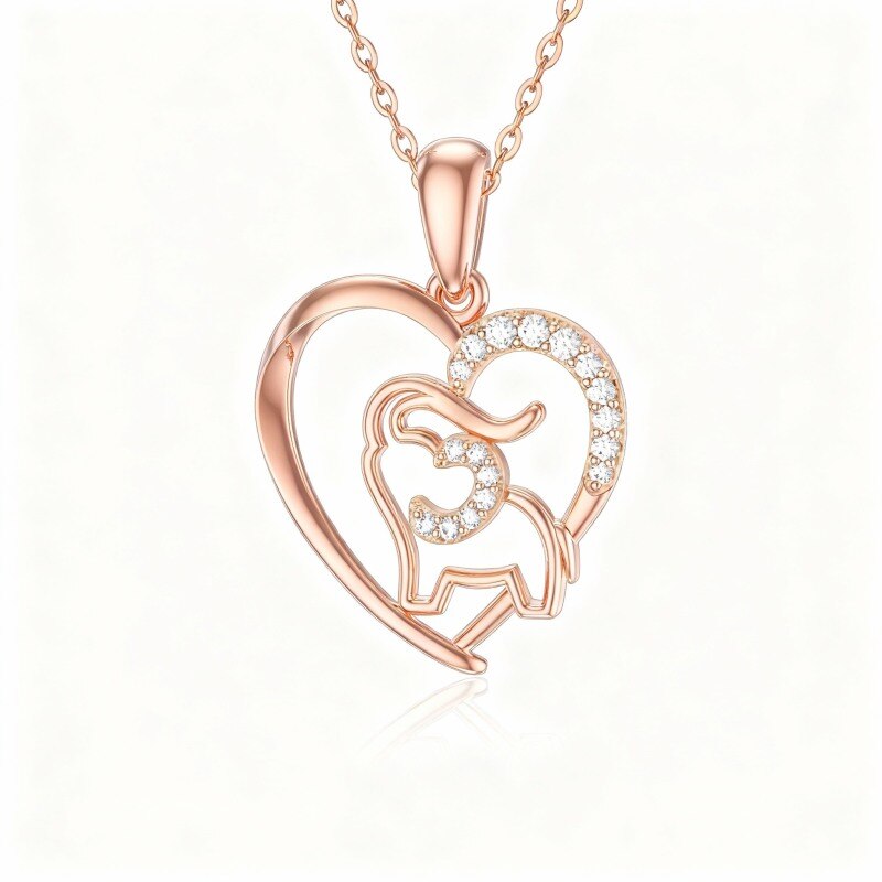 Collar con colgante de elefante de moissanita en oro rosa de 14 quilates-1
