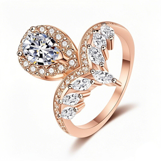 10K Rose Gold Pear Cut Moissanite Chevron Band Engagement Ring