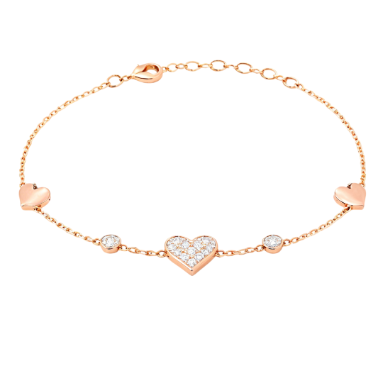 10K Rose Gold Moissanite Heart Charm Bracelet