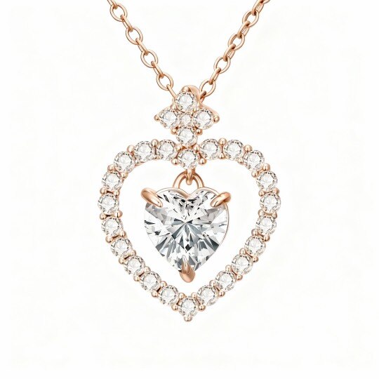 Collier pendentif cœur en or rose 10 carats et moissanite