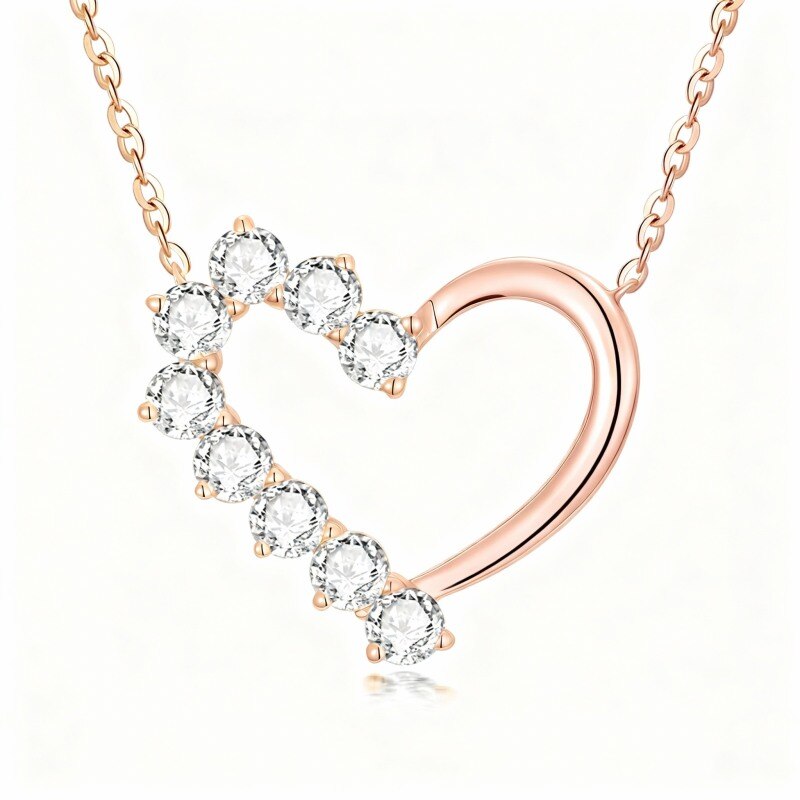 14K Rose Gold Moissanite Heart Pendant Necklace-1