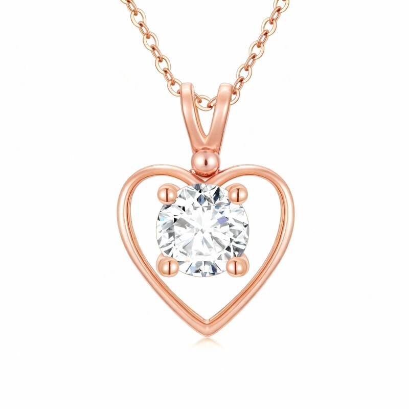 10K Rose Gold Moissanite Heart Pendant Necklace-1