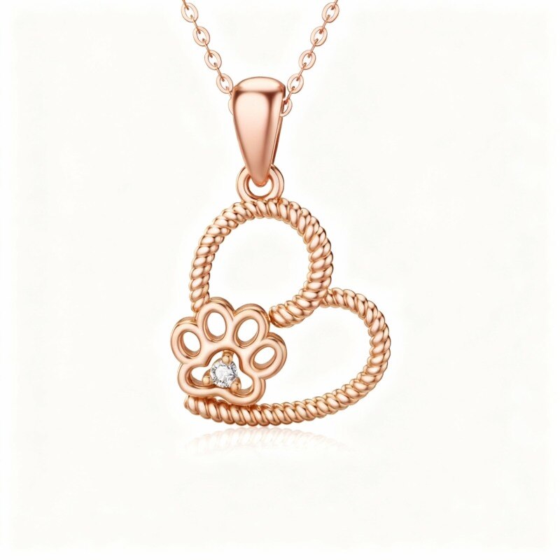 10K Rose Gold Moissanite Heart Pendant Necklace-1