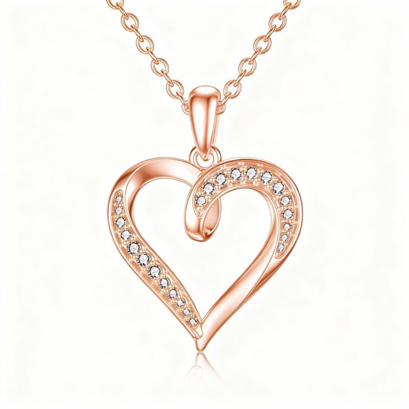 Collar con colgante de corazón de moissanita en oro rosa de 14 quilates-1