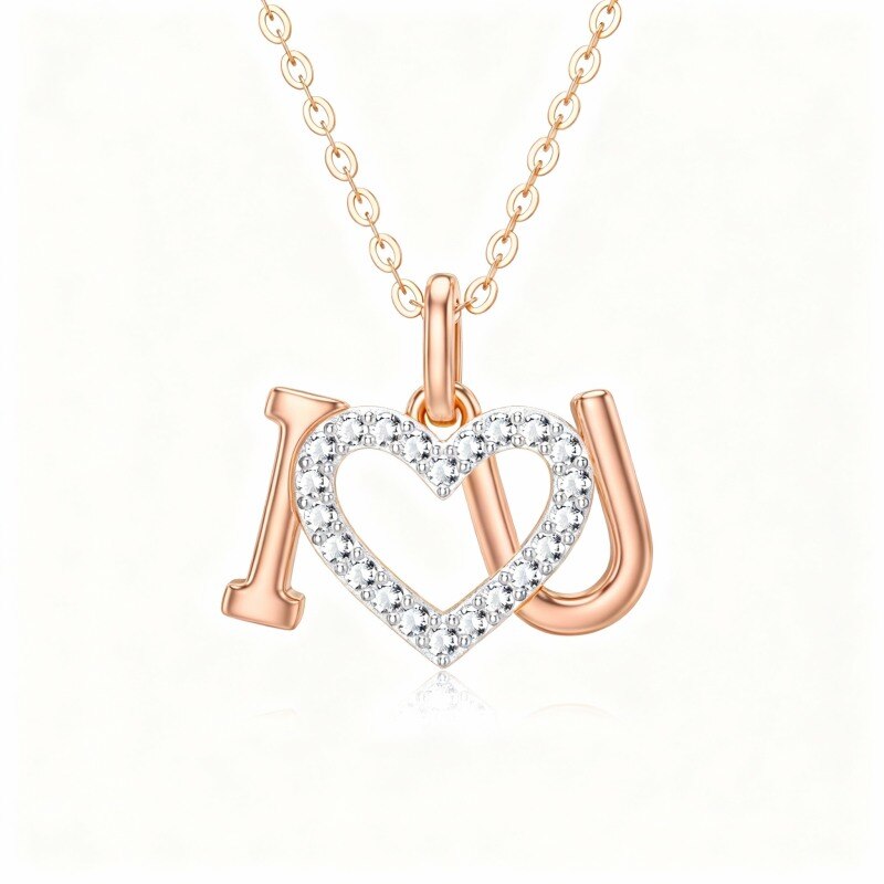 Collar con colgante de corazón de moissanita en oro rosa de 18 quilates-1