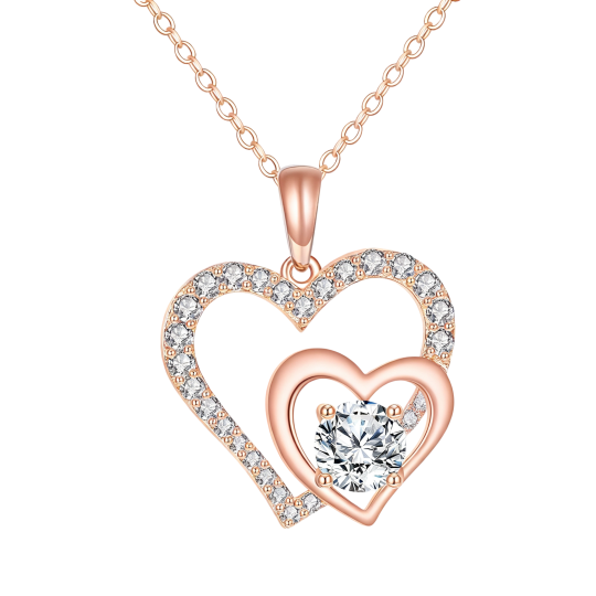 Halsketting met hartvormige hanger van 10 karaat roségoud en moissanite.