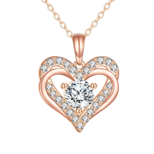 Halsketting met hartvormige hanger van 10 karaat roségoud en moissanite.