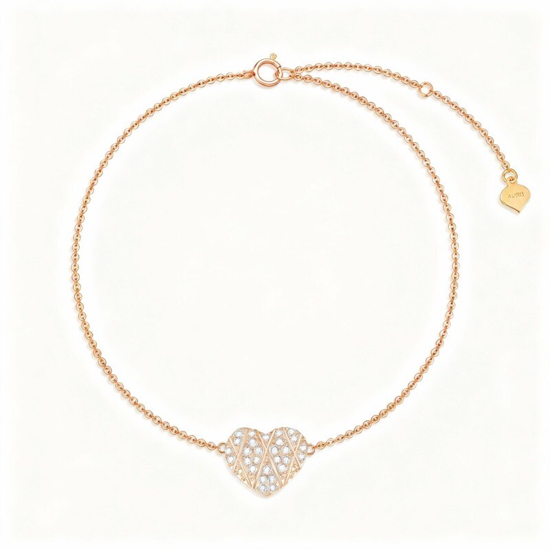 Tobillera de oro rosa de 18 quilates con dije de corazón de moissanita de una sola capa-1