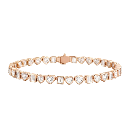 10K Rose Gold Moissanite Heart & Square Tennis Bracelet