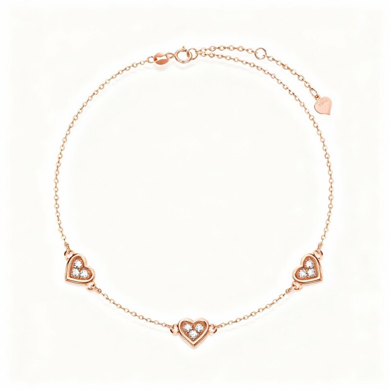 Pulsera de oro rosa de 18 quilates con dije de corazón de moissanita y corazón-1