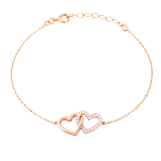 10K Rose Gold Moissanite Heart With Heart Charm Bracelet
