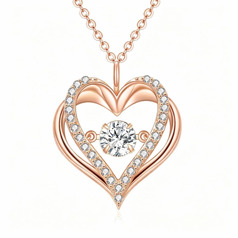Collier pendentif cœur en or rose 18 carats et moissanite-1